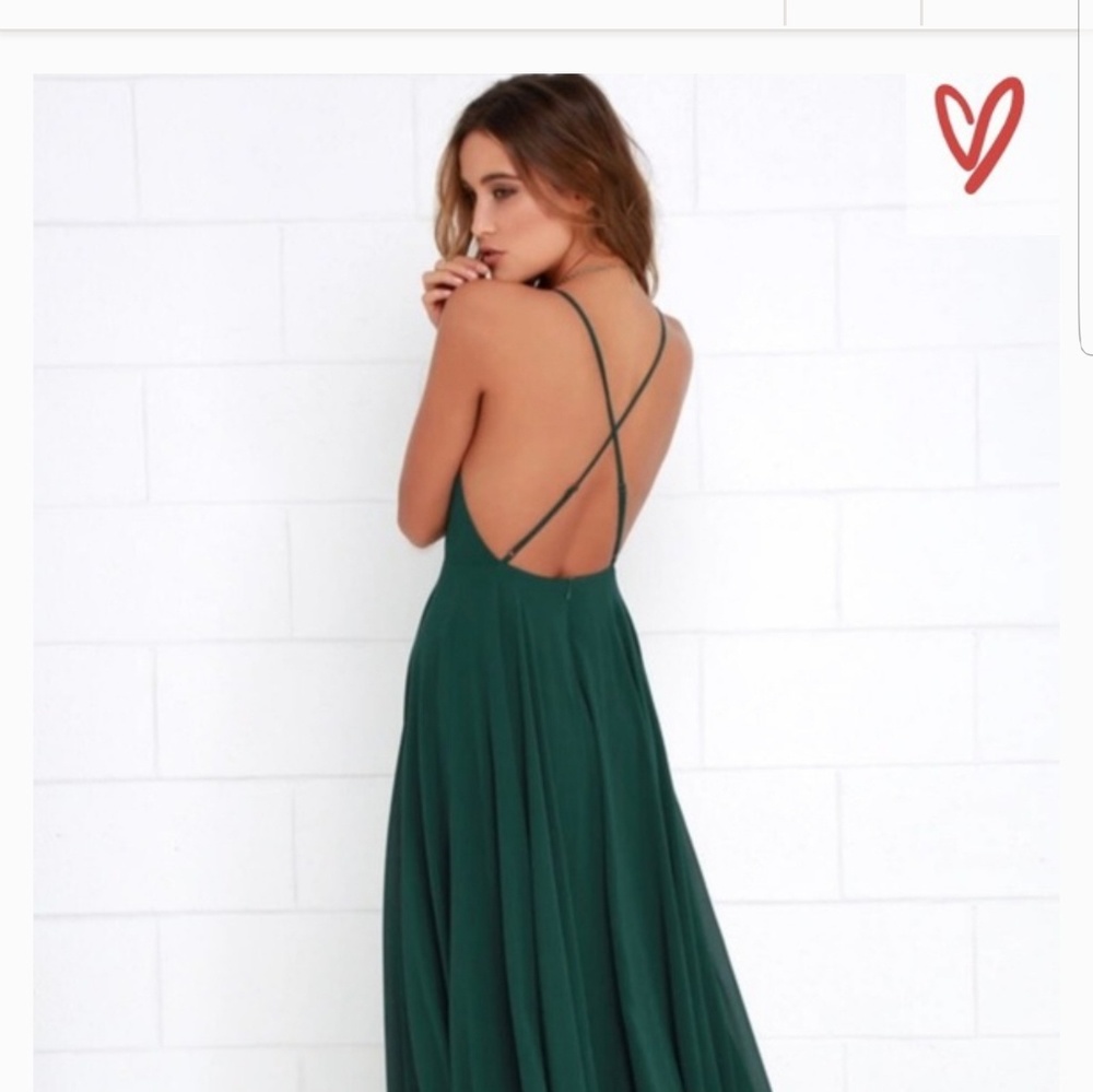Lulu's Forest Green Maxi Dress with Crisscross Back